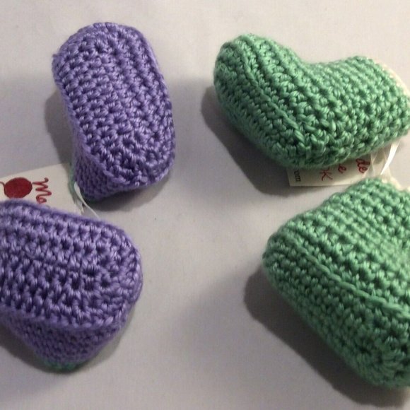 Set of 2 Hand Made Knitted Crocheted Infant Baby Booties Boots Slippers Shower - Picture 11 of 12